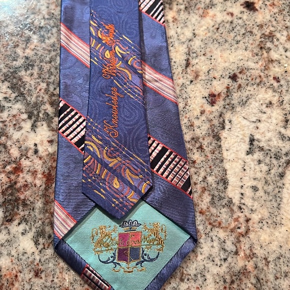 Robert Graham Men’s Silk Repp Stripe Tie Multi Colored Floral - Picture 3 of 10